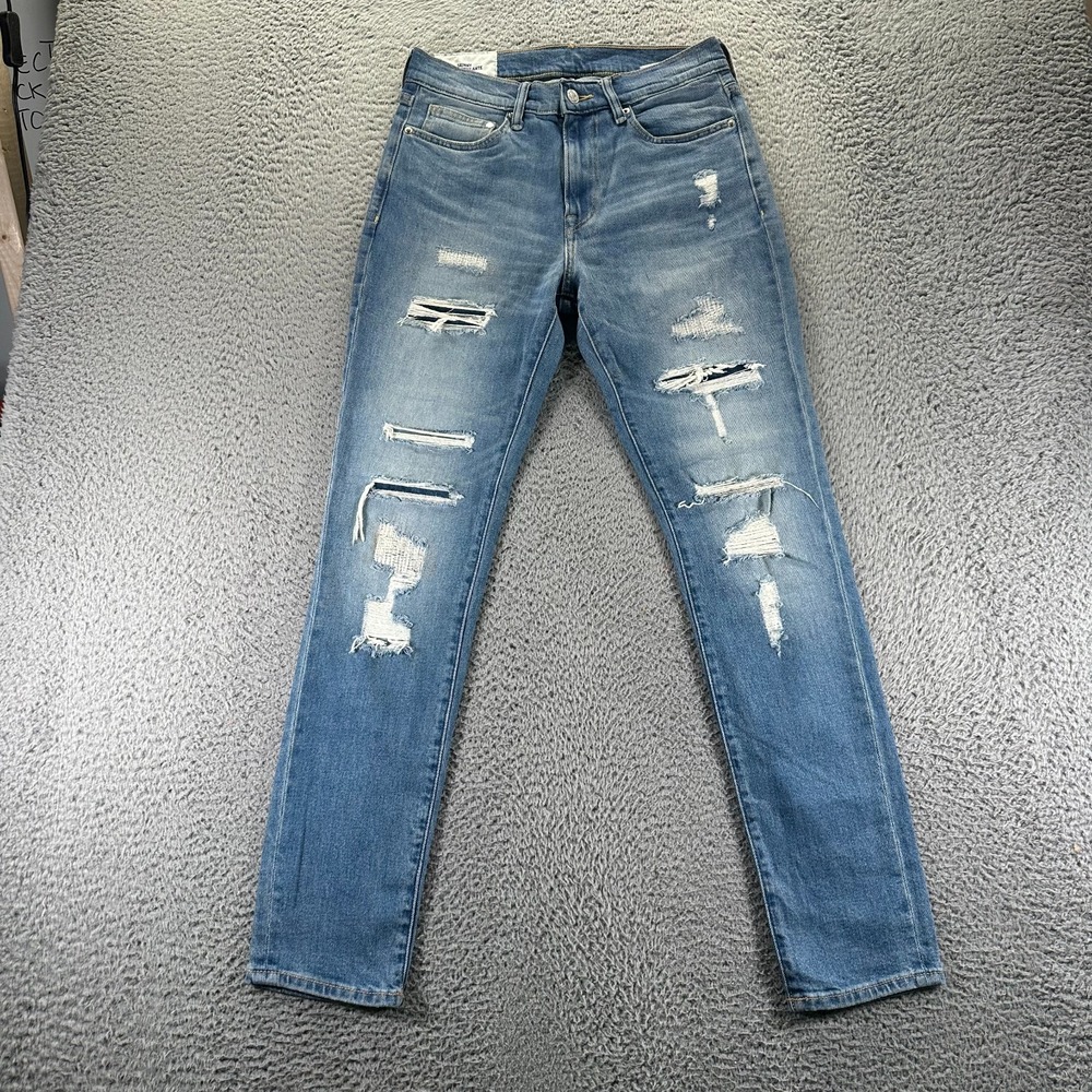 H&M & Denim Jeans Mens 31x32 Blue Cotton Denim‎ Skinny Distressed Faded Stretch